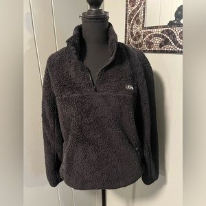 Zyia Active Teddy Bear Fleece Pullover Sweatshirt Womens Size Small Black